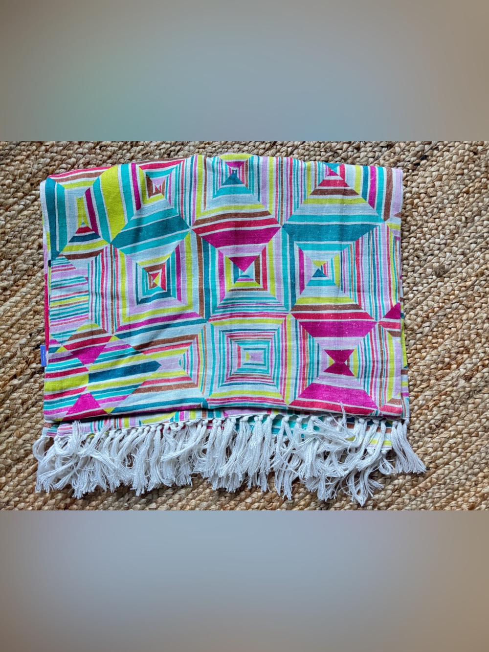 Pine Cone Hill Geo Floral linen tasseled throw